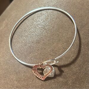 Forever Friends Heart Charm Silver Bangle Bracelet